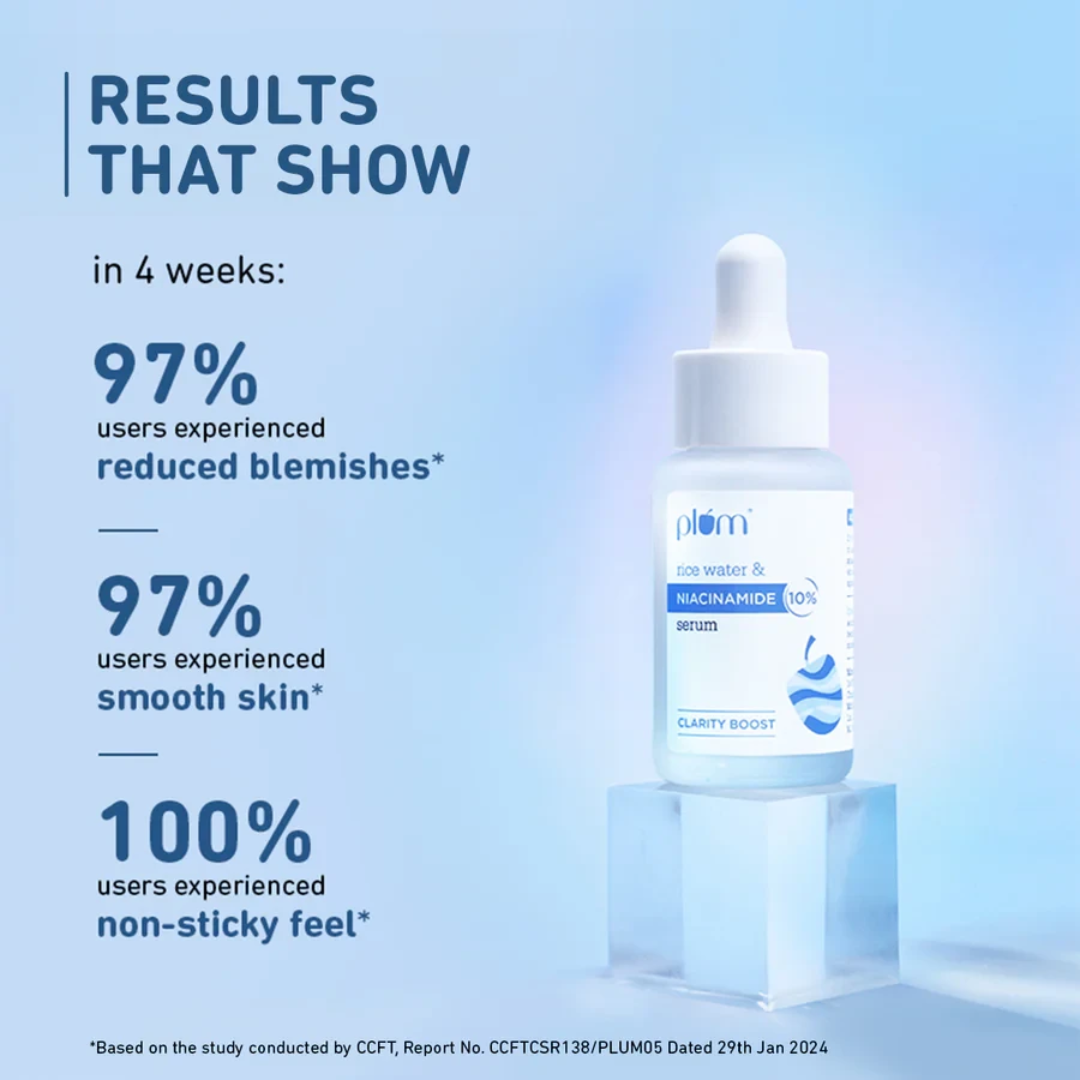 Plum 10% Niacinamide Rice Water Serum - Clarity Boost for Blemishes & Brightening | Clinically Proven for Oily, Acne-Prone Skin