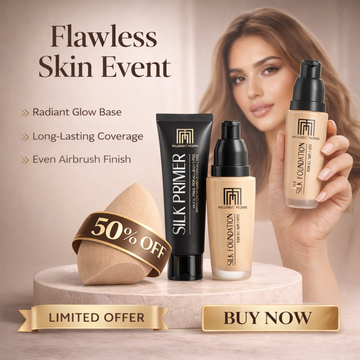 Masarrat Misbah Glow & Flawless Base Kit | Full Coverage Matte Foundation, Hydrating Pore-Refining Primer & Free Beauty Blender