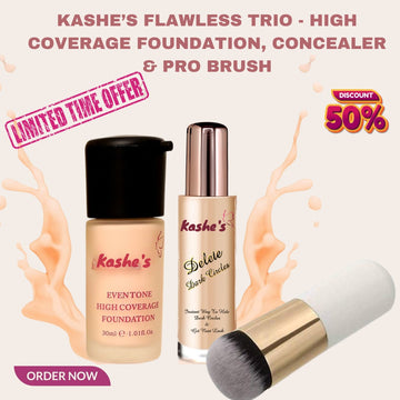 Kashee’s Flawless Trio – High-Coverage Foundation, Concealer & Pro Brush